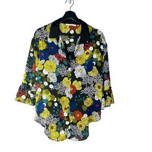 Violet + Claire Black Multicolor Long Sleeve Button Up Top Large